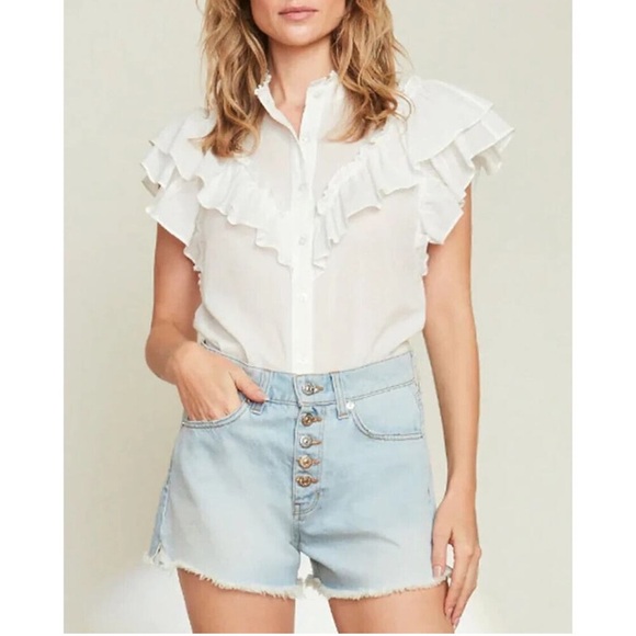 NWOT Veronica Beard Jaliyah Ruffle Top White Cotton Sz XL - Picture 1 of 10